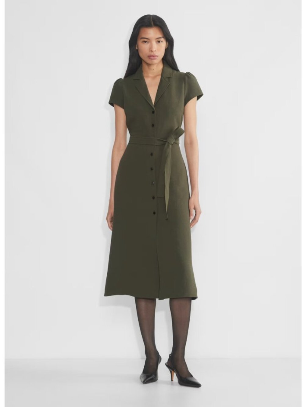 Aritzia Wilfred Midi Shirt Dress in Dark Olive Green Size Medium NWT